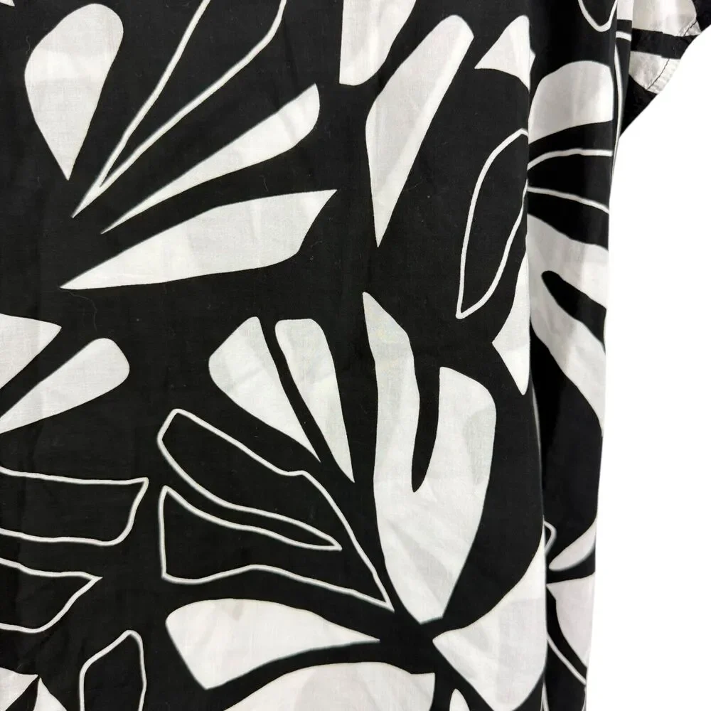 Chicos Printed Boarder Ruana Reversible Womens Open Kimono Jacket Black sz S / M